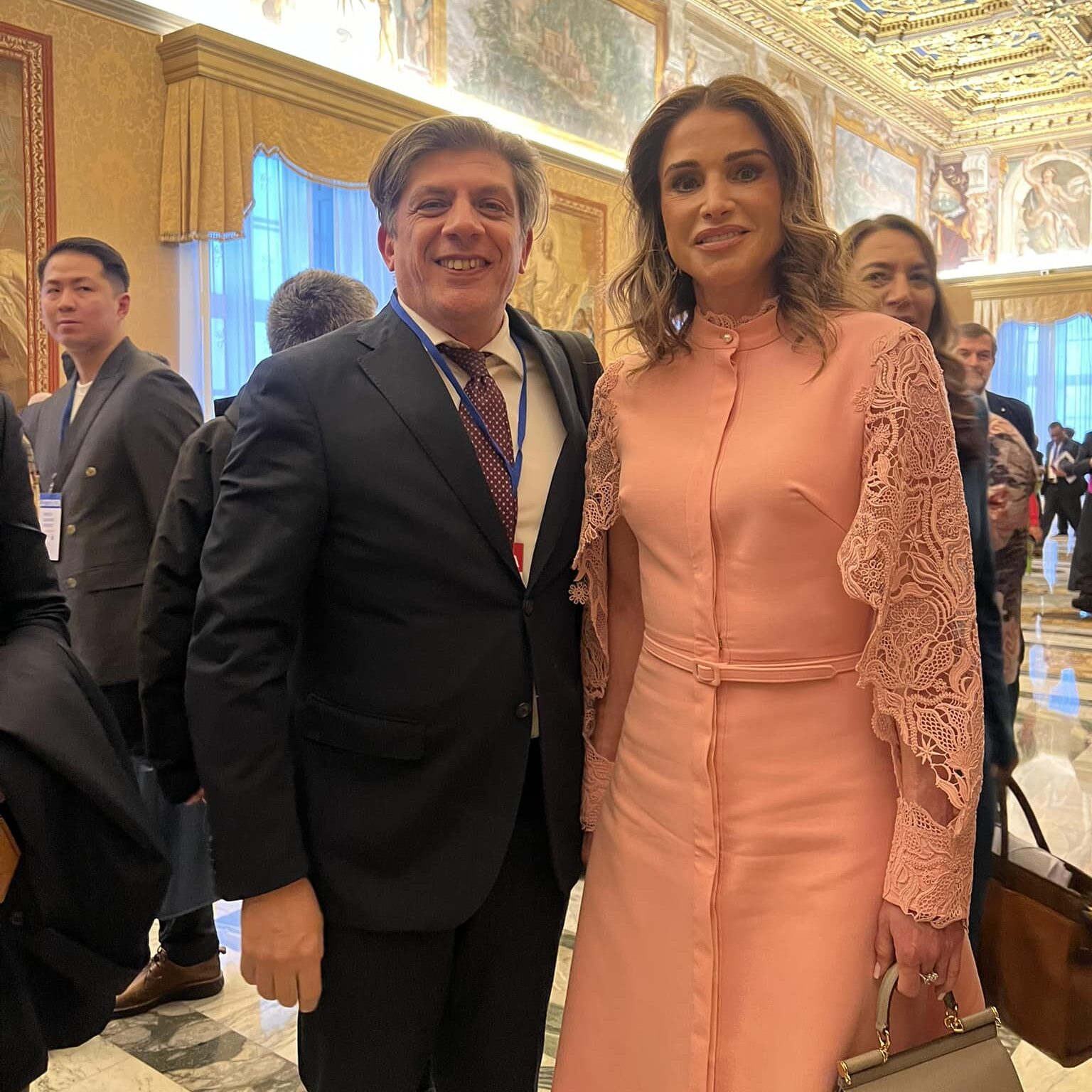 Enzo Cursio and Jordan's Queen Rania al-Yasin